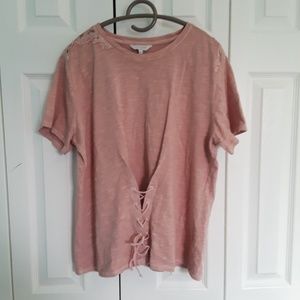 Lucky Brand pink lace up tie front tee